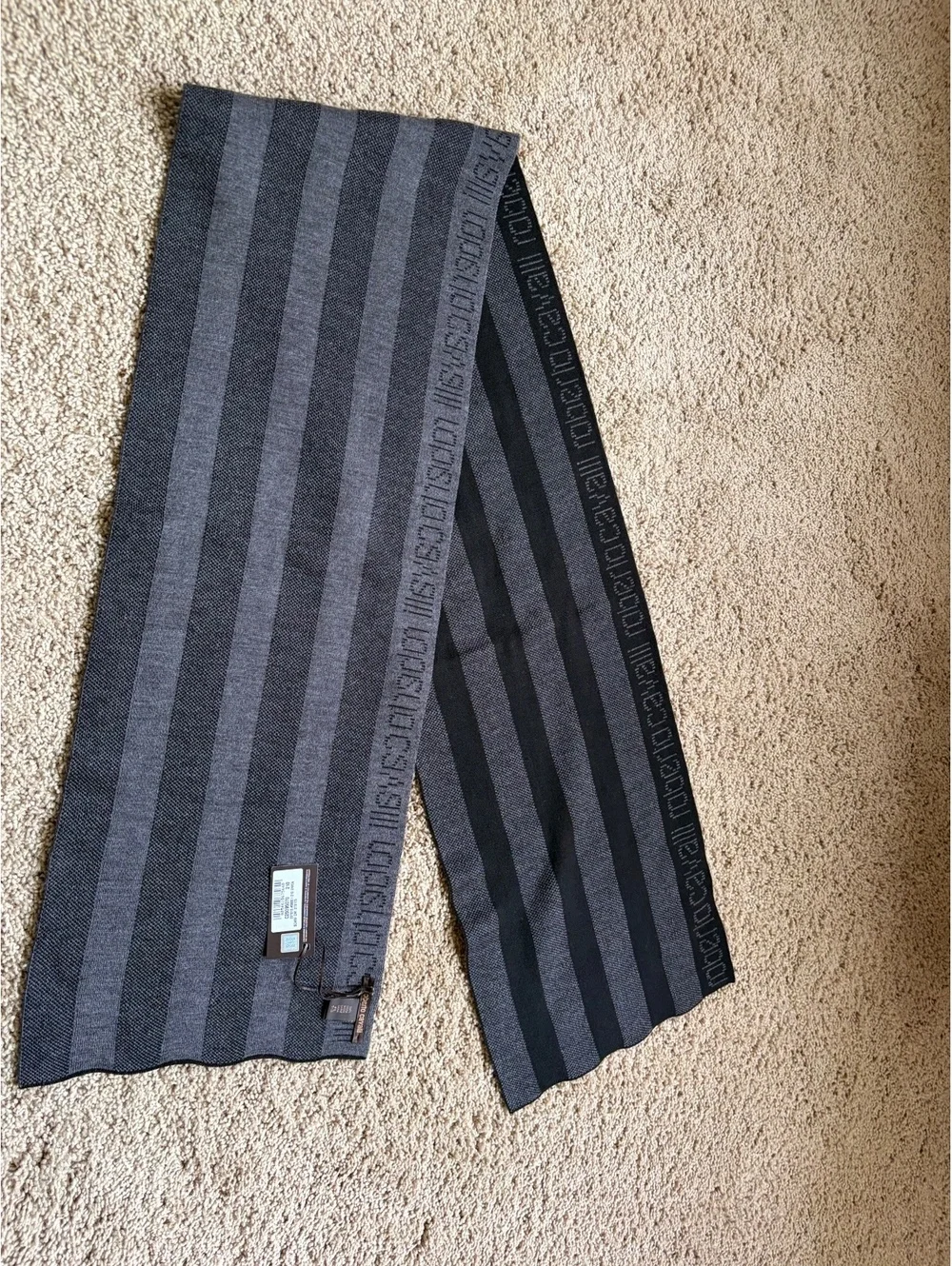 Roberto Cavalli Scarf 100% Wool Grey Black Striped Men Women Italy Authentic NWT